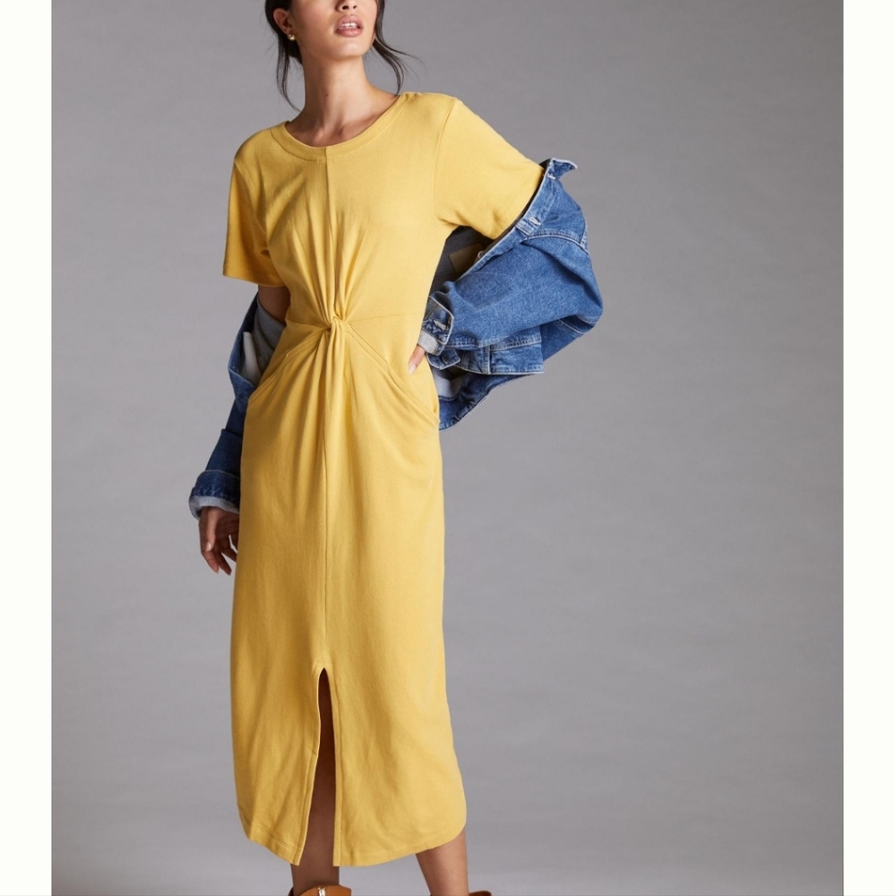 Daily Practice by Anthropologie Twist-Front Midi Dress NEW WITH TAGS GOLD.